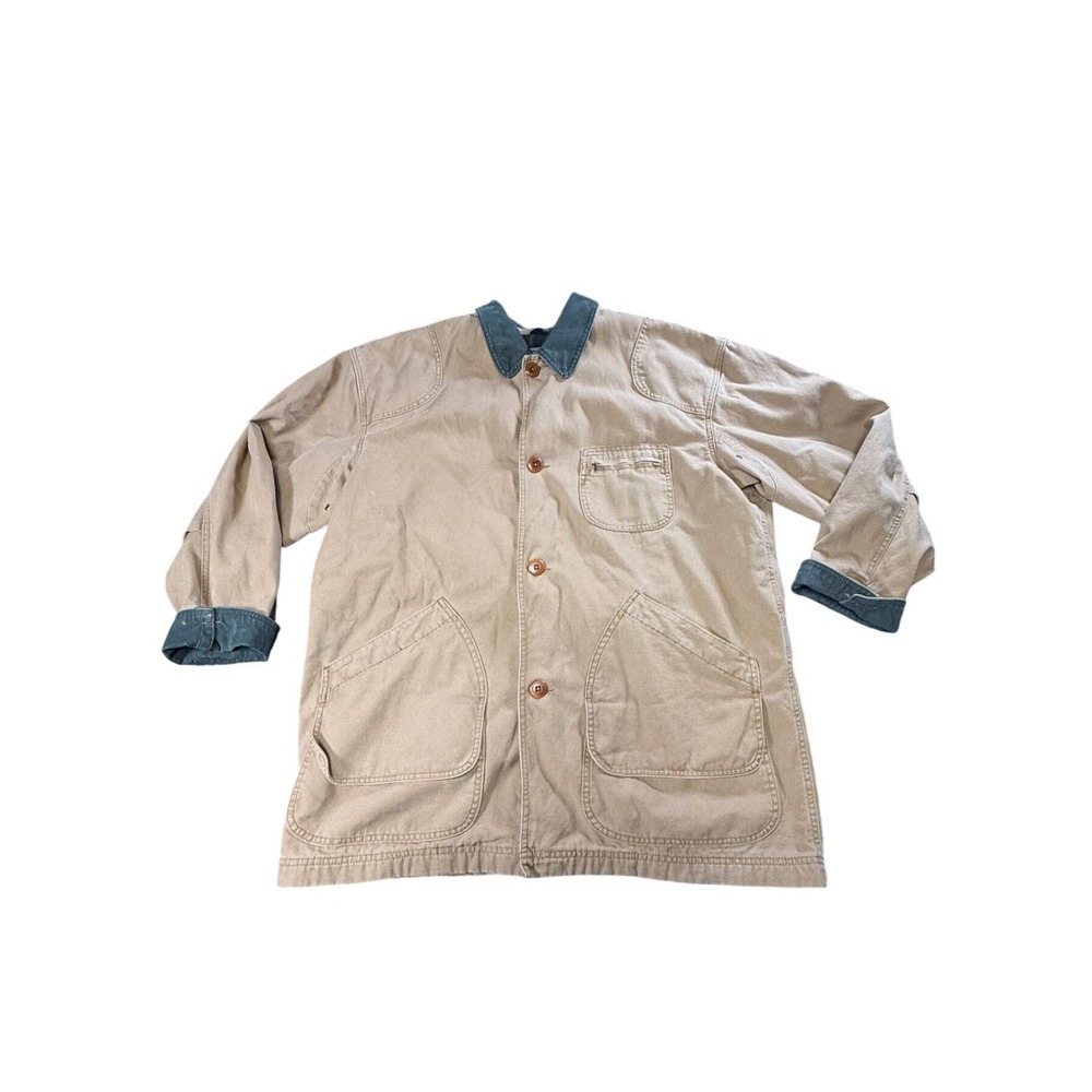 L.L. Bean Tan Military Field Jacket with Blue Accents